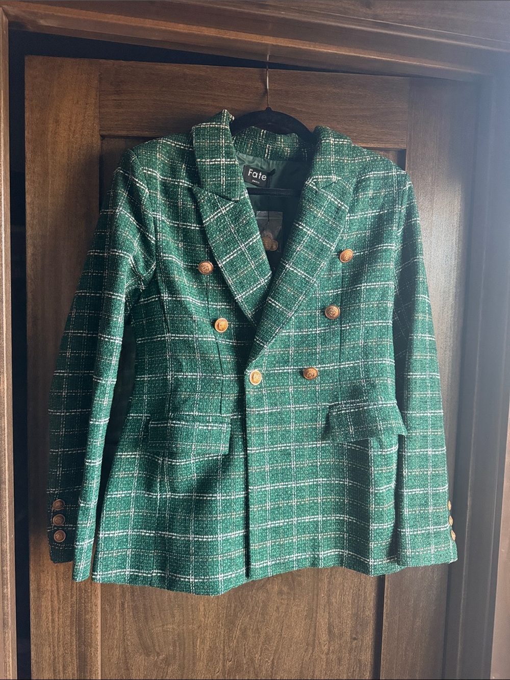 Fate Green Plaid Double-Breasted Sport Coat with Gold Buttons